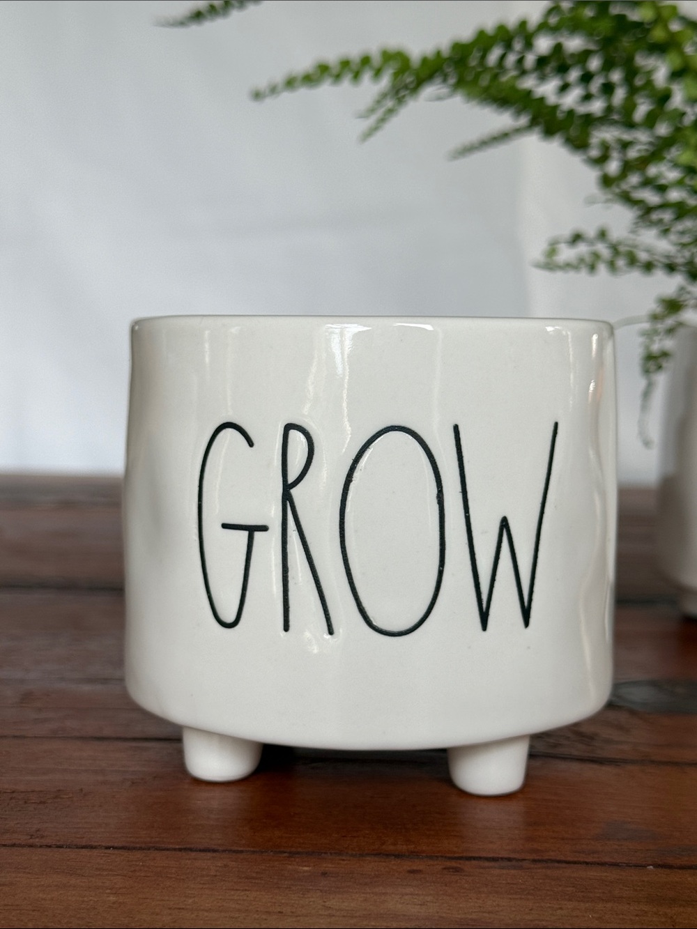Rae Dunn White Ceramic Planter with Black 'GROW' Lettering